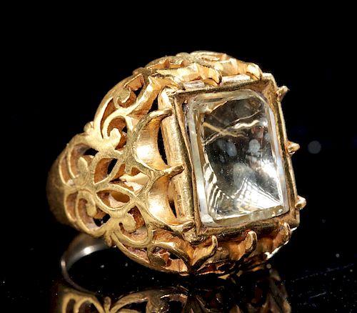 Mughal Inspired 23K+ Gold Ring w/ Diamond (2+ Carat)