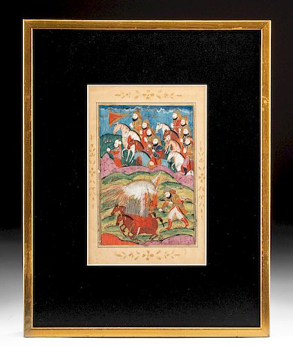 Framed 18th C. Mughal Painting - Rostam & Eagle