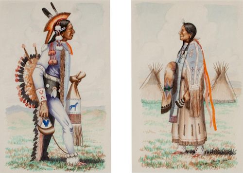 Andrew Standing Soldier
(Oglala Lakota, 1917-1967)
Two Portraits, Indian Man and Indian Woman, 1953