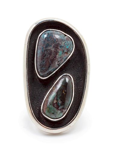 Southwestern Silver and Bisbee Turquoise Ring
length 1 3/4 x width 1 inches