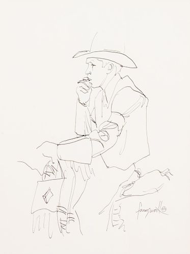 John Farnsworth
(American, b. 1941)
Cowboy Smoking Cigar on Horse, 1976