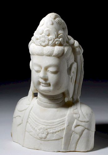 19th C. Chinese Marble Bust of Bodhisattva / Kuan Yin