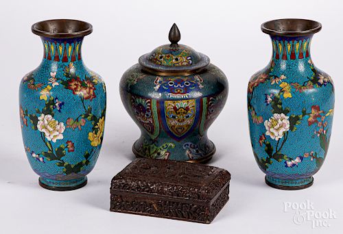 Three Chinese cloisonné vases