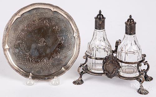 Georgian silver salver and cruet stand