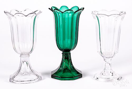 Two Sandwich glass tulip vases