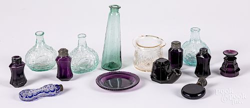 Collection of glass scent bottles, inkwells, etc.
