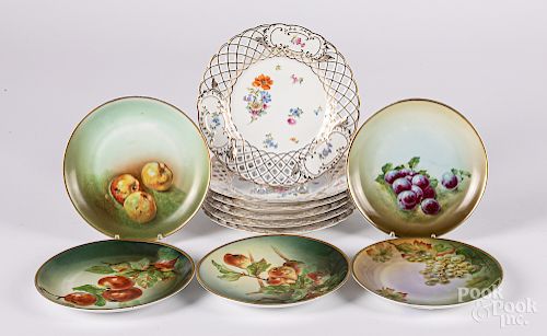 Set of six Dresden reticulated porcelain plates