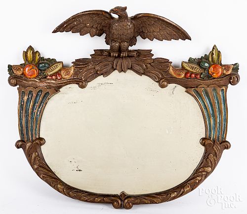 Carved and painted eagle and cornucopia mirror