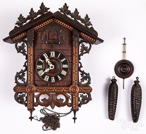 Parquetry inlaid cuckoo clock