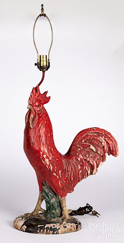 Carved and painted rooster table lamp