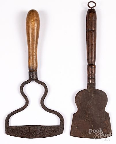 Two large wrought iron food choppers