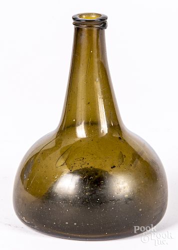 Blown olive glass squat bottle