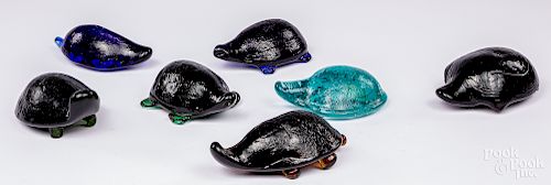 Collection of fourteen glass end of day turtles