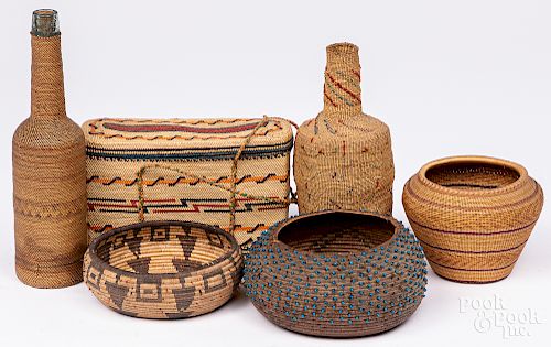 Six West Coast Native American basketry items