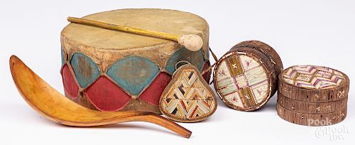 Native American hide drum, etc.