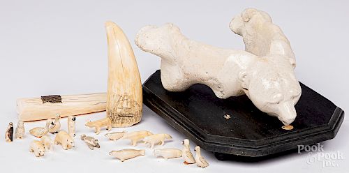 Collection of Inuit bone carvings, etc.