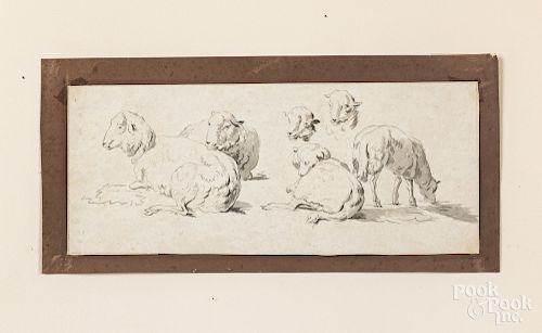 Two watercolor studies of sheep, etc.