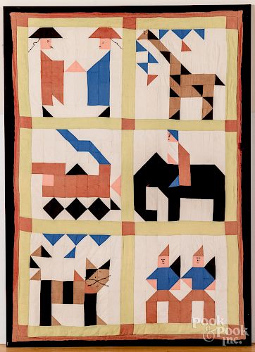 Mounted youth quilt with figures
