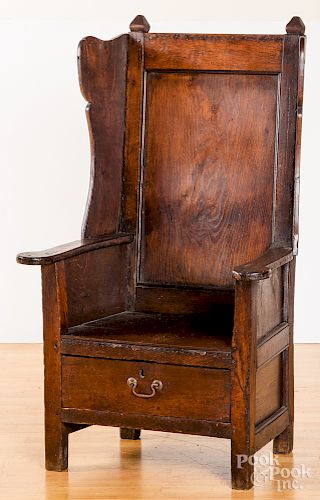 George I oak armchair with drawer