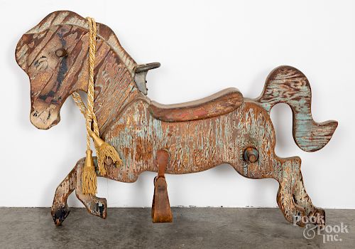 Painted wood rocking horse fragment