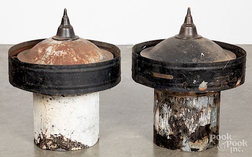Pair of painted tin and iron cupola vent caps
