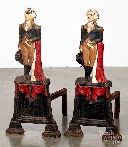 Pair of painted cast iron andirons
