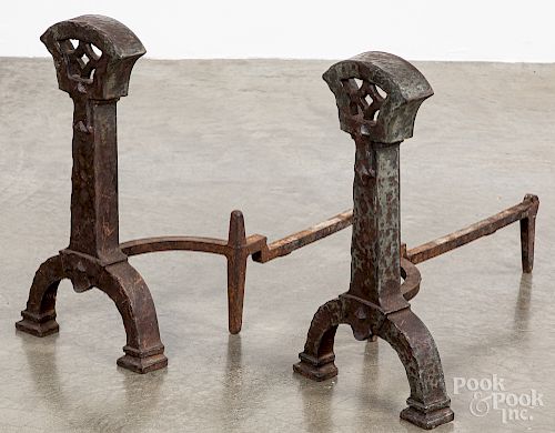 Pair of Howe arts and crafts style andirons