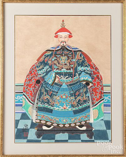 Chinese watercolor and gouache ancestral portrait
