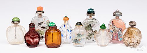Ten Chinese glass and crystal snuff bottles