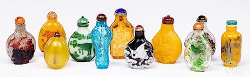 Eleven Chinese glass snuff bottles