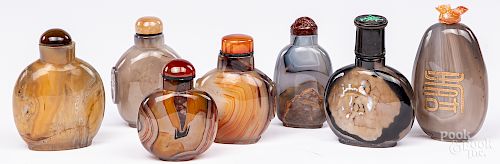 Seven Chinese agate and stone snuff bottles