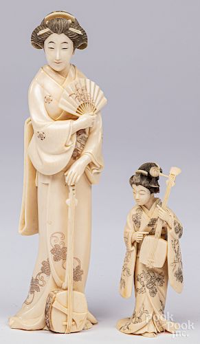 Two Japanese Meiji period carved ivory figures