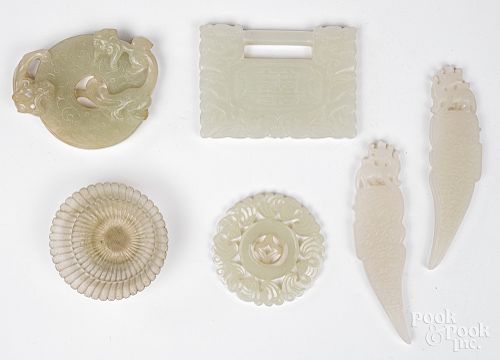 Group of Chinese carved jade items with cases