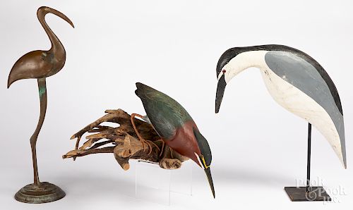 Two carved and painted shorebirds, etc.