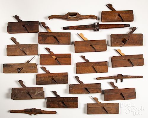 Collection of wood planes and tools