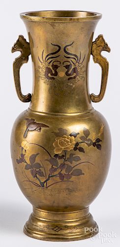 Japanese mixed metal bronze vase