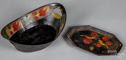 Two painted toleware trays