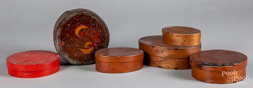 Six bentwood band boxes