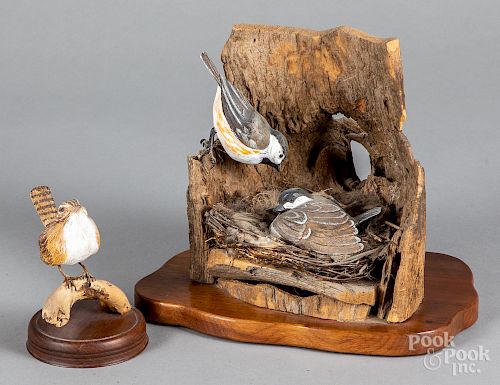Two Frank Grossman carved birds
