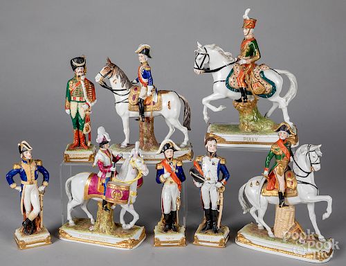 Eight German porcelain military figures