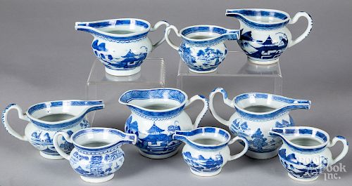Nine Chinese export porcelain Canton creamers