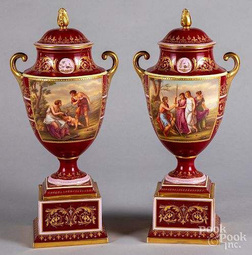 Pair of Royal Vienna porcelain urns, 19th c.