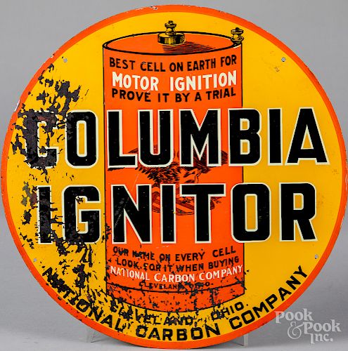 Tin lithograph Columbia Ignitor advertising sign