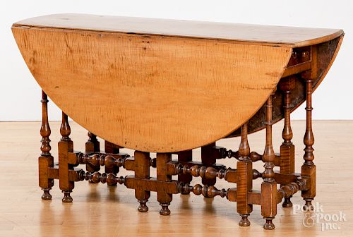 William and Mary style tiger maple gateleg table