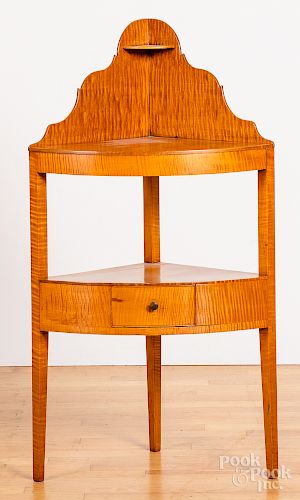 Tiger maple corner washstand, early 19th c.