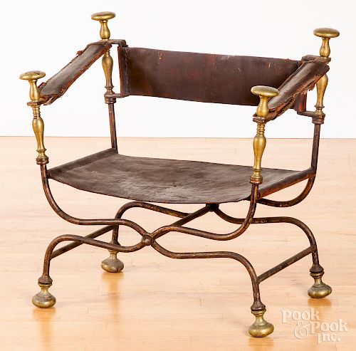 Brass and leather Savonarola chair