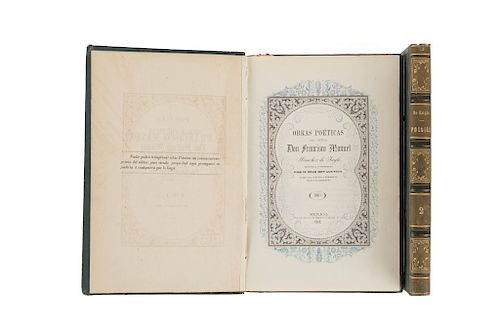 Sánchez de Tagle, Francisco Manuel. Obras Poéticas... México,1852. Tomos I -II. Piezas: 2.