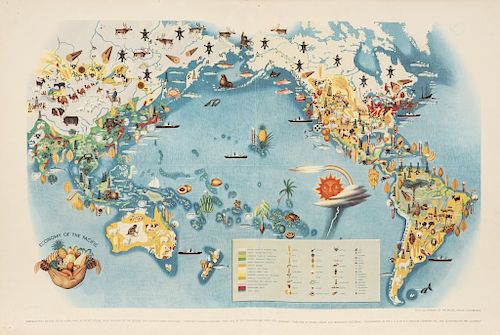 Covarrubias, Miguel. Pageant of the Pacific. San Francisco: Pacific House, 1940. Seis mapas a color. En carpeta.