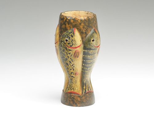 Vase with carved fish on the sides made in the manner of Oscar Peterson, Cadillac, Michigan by Reggie Birch, Chincoteague, Virginia.
