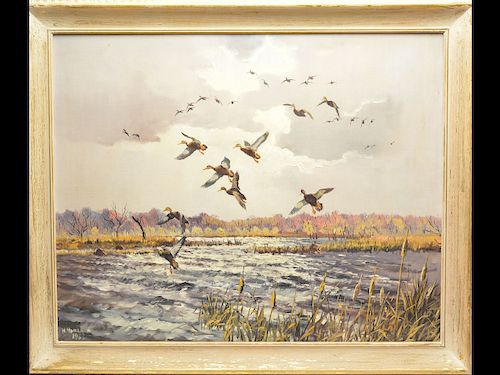 "Black duck," an oil on canvas by Hugh Monahan (1914-1970).